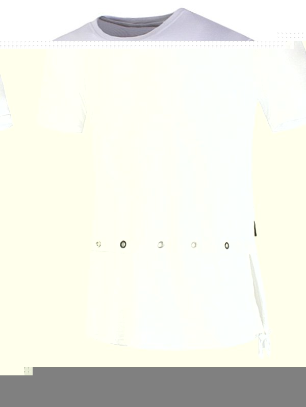 T-shirt à encolure latérale embellie en métal - Blanc 2XL