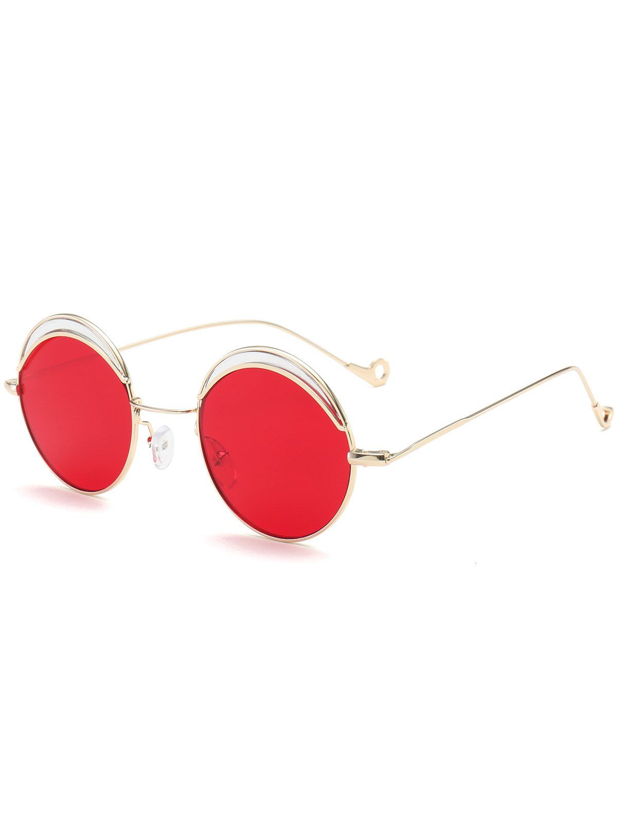 Two-tone Spliced Round Hollow Out Leg Sunglasses - BRIGHT RED 