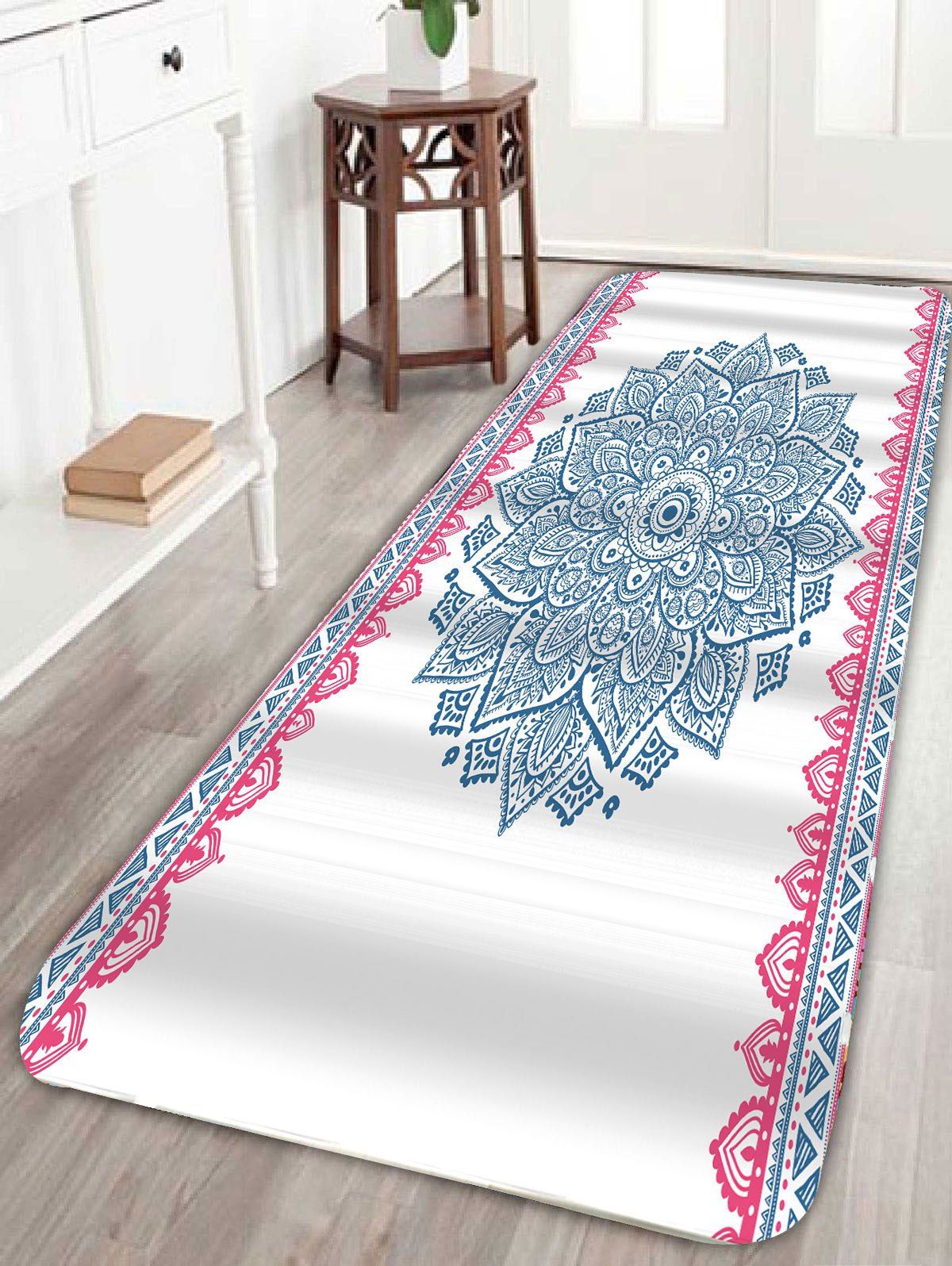 

Skidproof Boho Mandala Bath Rug, Light blue