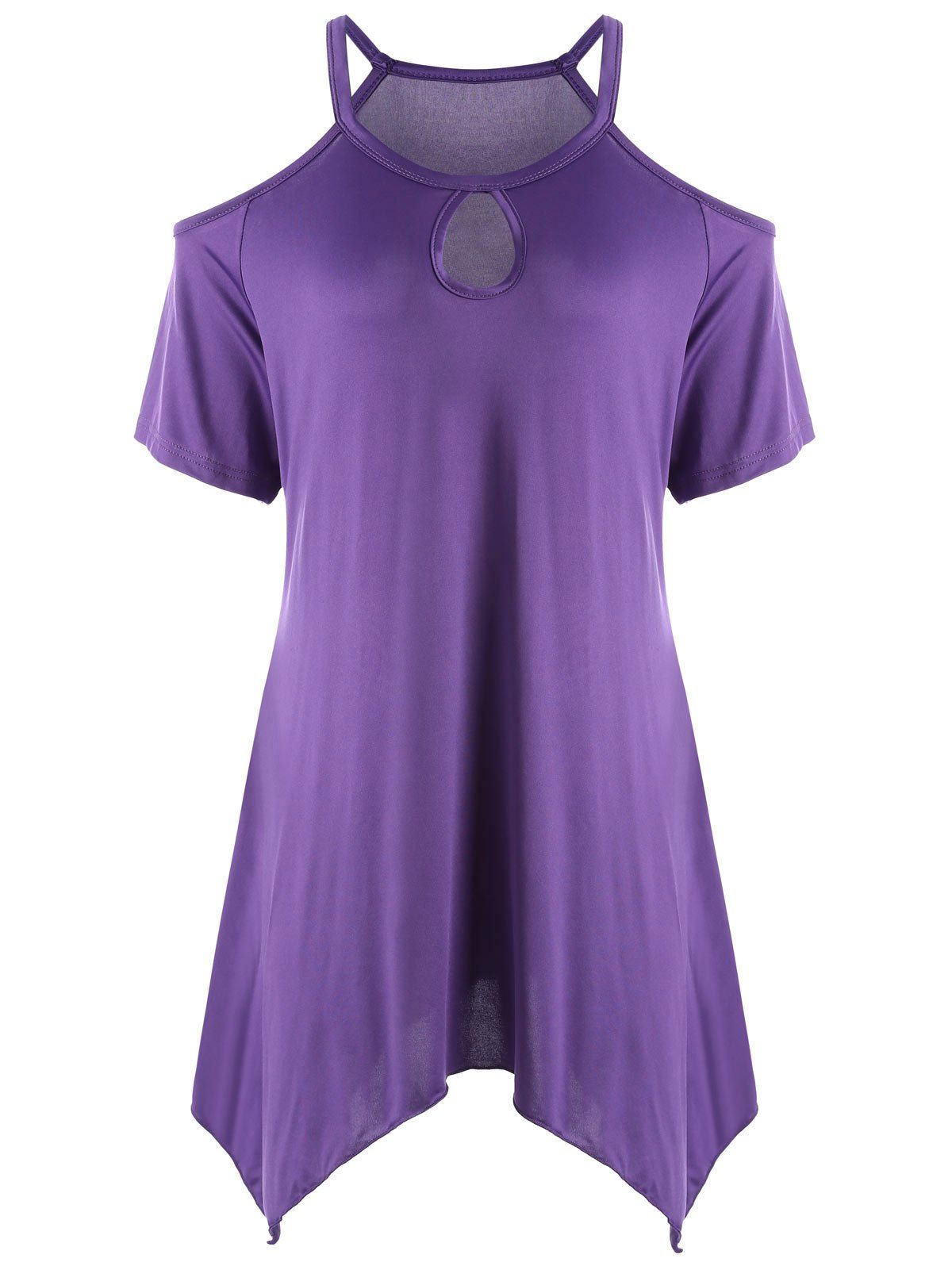 

Keyhole Cold Shoulder Plus Size Tunic Top, Purple