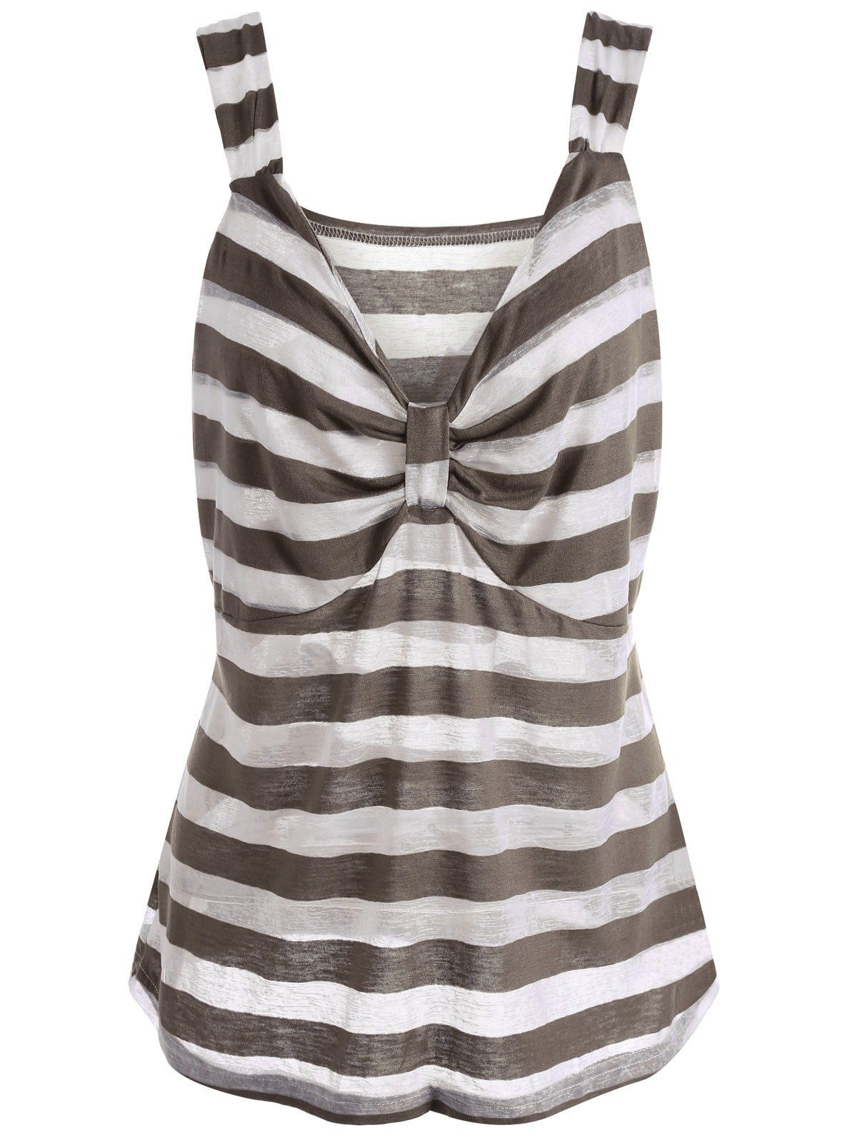 

V Neck Stripe Plus Size Sleeveless Top, Light khaki