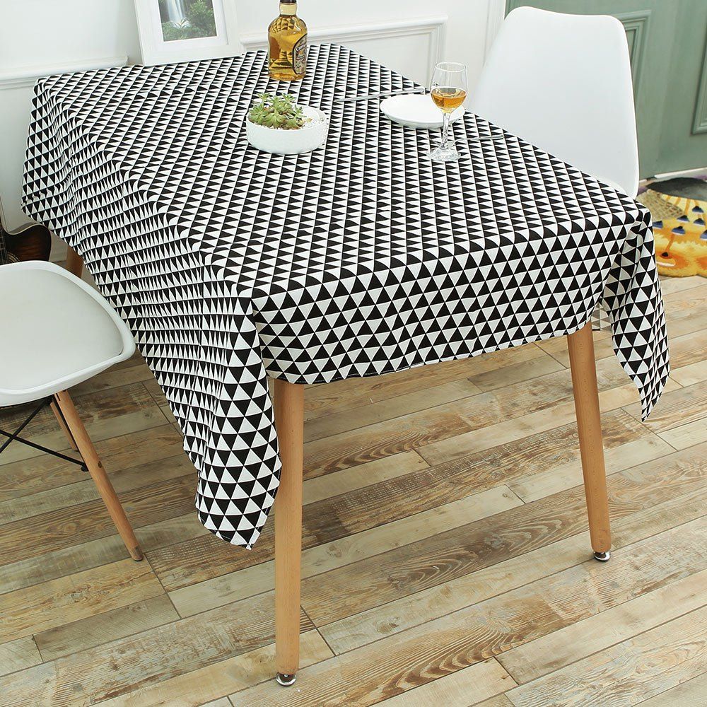 

Geometry Print Linen Tablecloth Kitchen Dining Decor, Black white