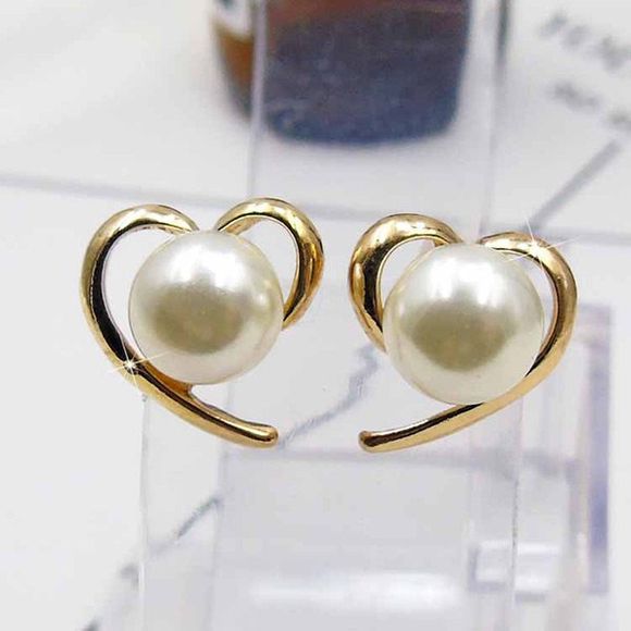 Clous D'oreilles en Forme de Coeur avec Fausse Perle - d'or 