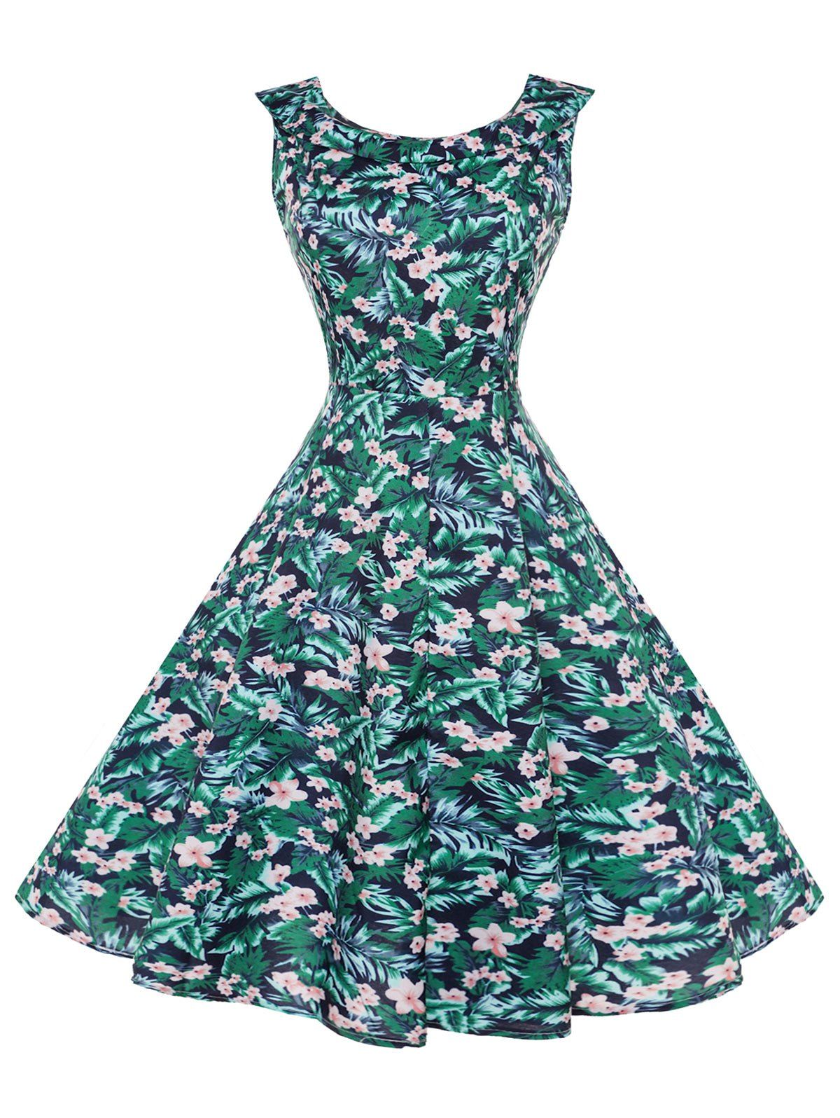 [17% OFF] 2021 Vintage Floral Leaf Print Dress In COLORMIX | DressLily