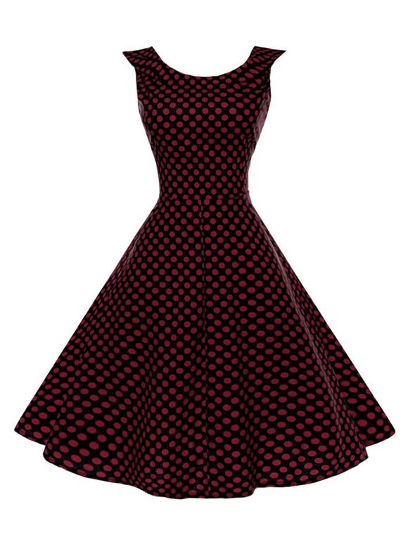 Retro Polka Dot Dress - BLACK/RED 2XL