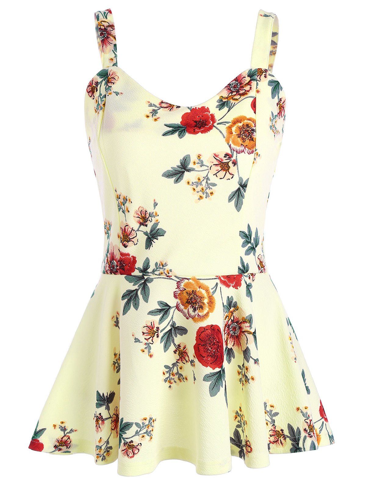 

Backless High Waist Floral Peplum Tank Top, Palomino