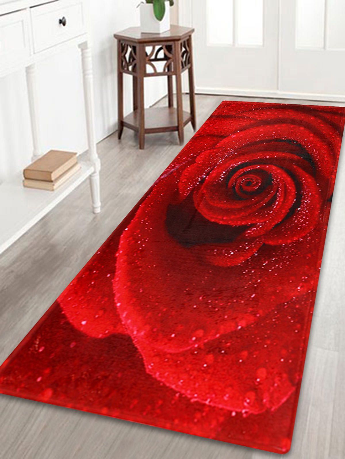 

Coral Velvet Anti Slip Rose Flower Bath Rug, Red