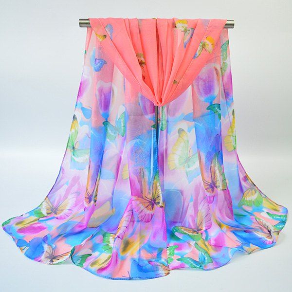 

Gossamer Showy Floral Butterfly Printing Scarf, Red