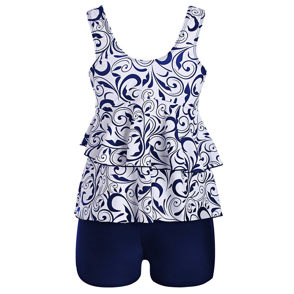 

Plus Size Flounce Printed Tankini Swimwear, Blue