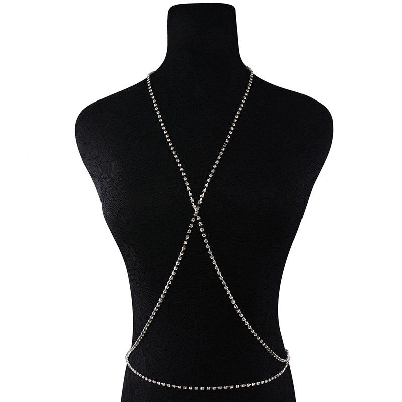 

Rhinestone X-Shape Body Chain, Silver