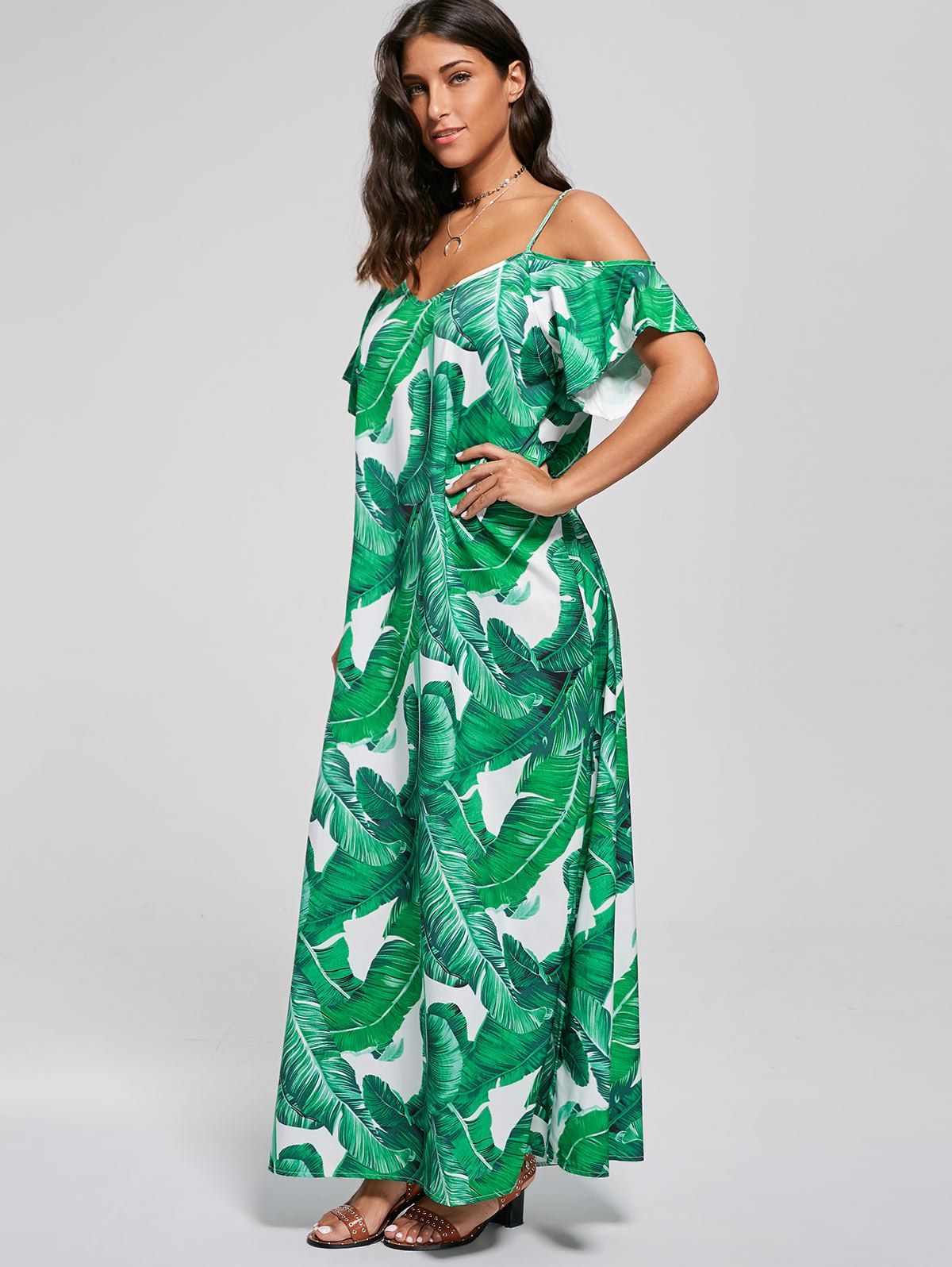 DressLily.com: Photo Gallery - Cold Shoulder Tropical Maxi Dress