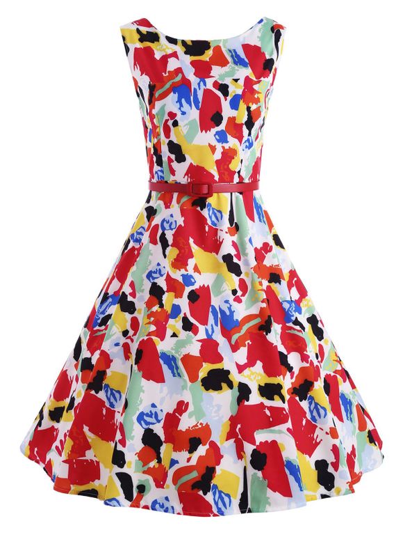 Vintage imprimé Pin Up Dress - multicolor S