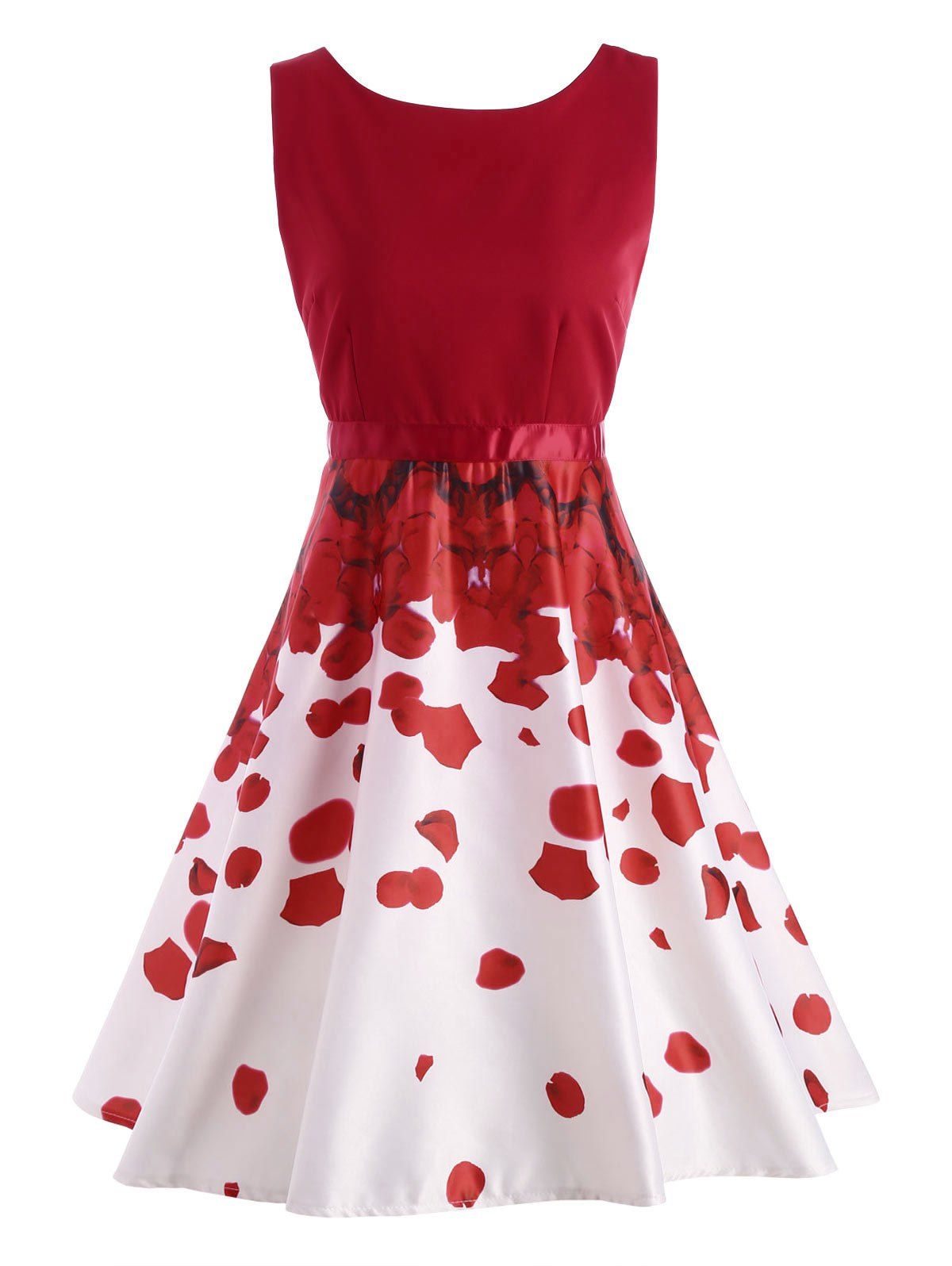 2018 Petal Print Party Semi Formal Dress RED M In Vintage Dresses ...