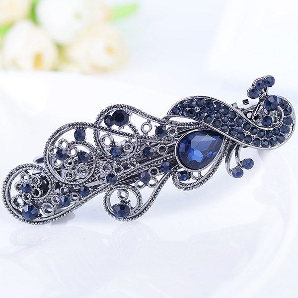

Rhinestone Inlay Vintage Peacock Shape Barrette, Blue