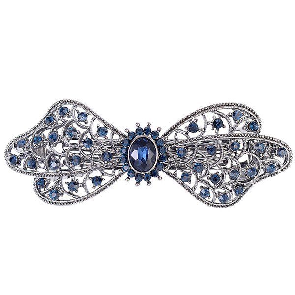 

Faux Crystal Inlaid Hollow Out Flower Barrette, Blue