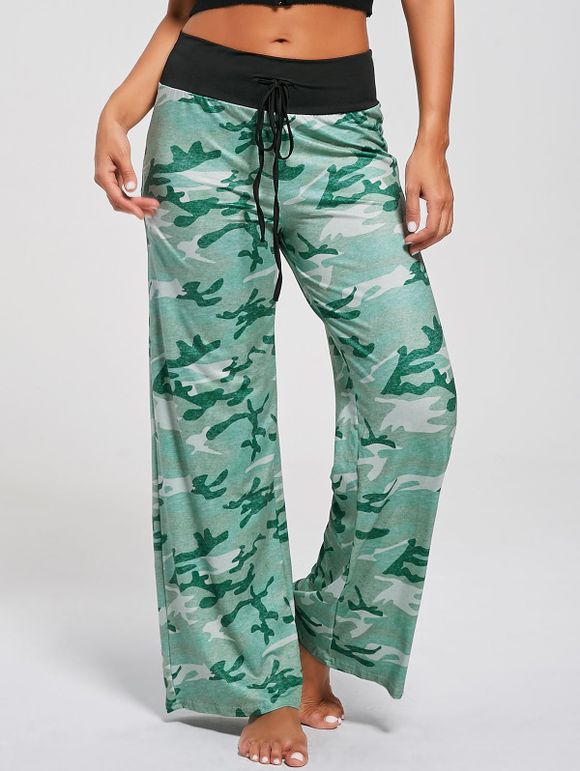 Pantalon Camouflage à Cordon de Serrage - Vert L