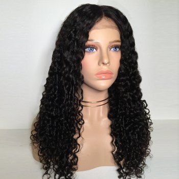 2018 Long Middle Part Deep Wave Curly Synthetic Lace Front Wig BLACK In ...