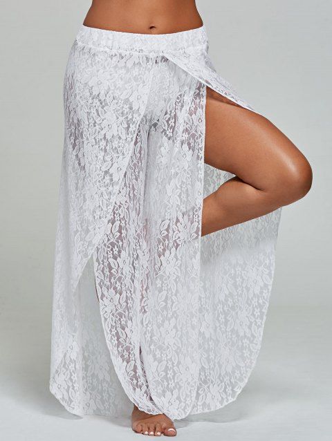 [41% OFF] 2019 Lace Wide Leg Tulip Swim Cover Up Pants In WHITE M ...