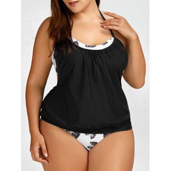 

Leaf Plus Size Halter Tankini Swimsuits, Black