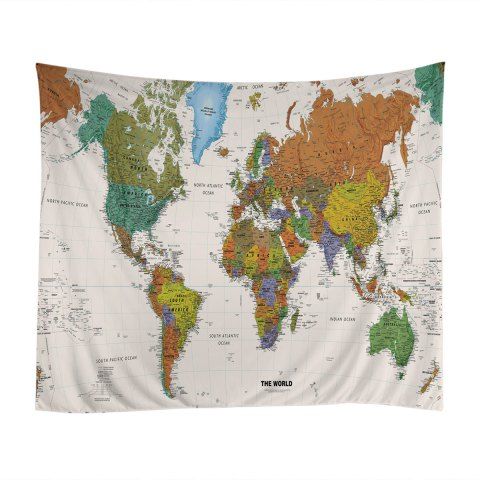 Tapisserie Carte Du Monde Aquarelle - Décoration Murale 130x150 Cm Ou 200x150 Cm - Polyester, Lavable - Pour Chambre, Salon