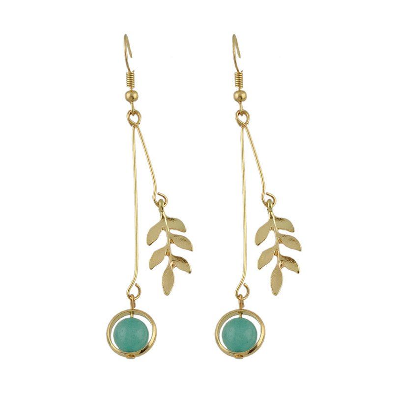 

Leaf Round Bead Pendant Fish Hook Earrings, Golden