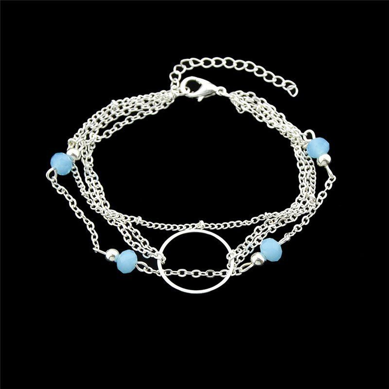 

Beads Circle Layered Chain Bracelet, Silver