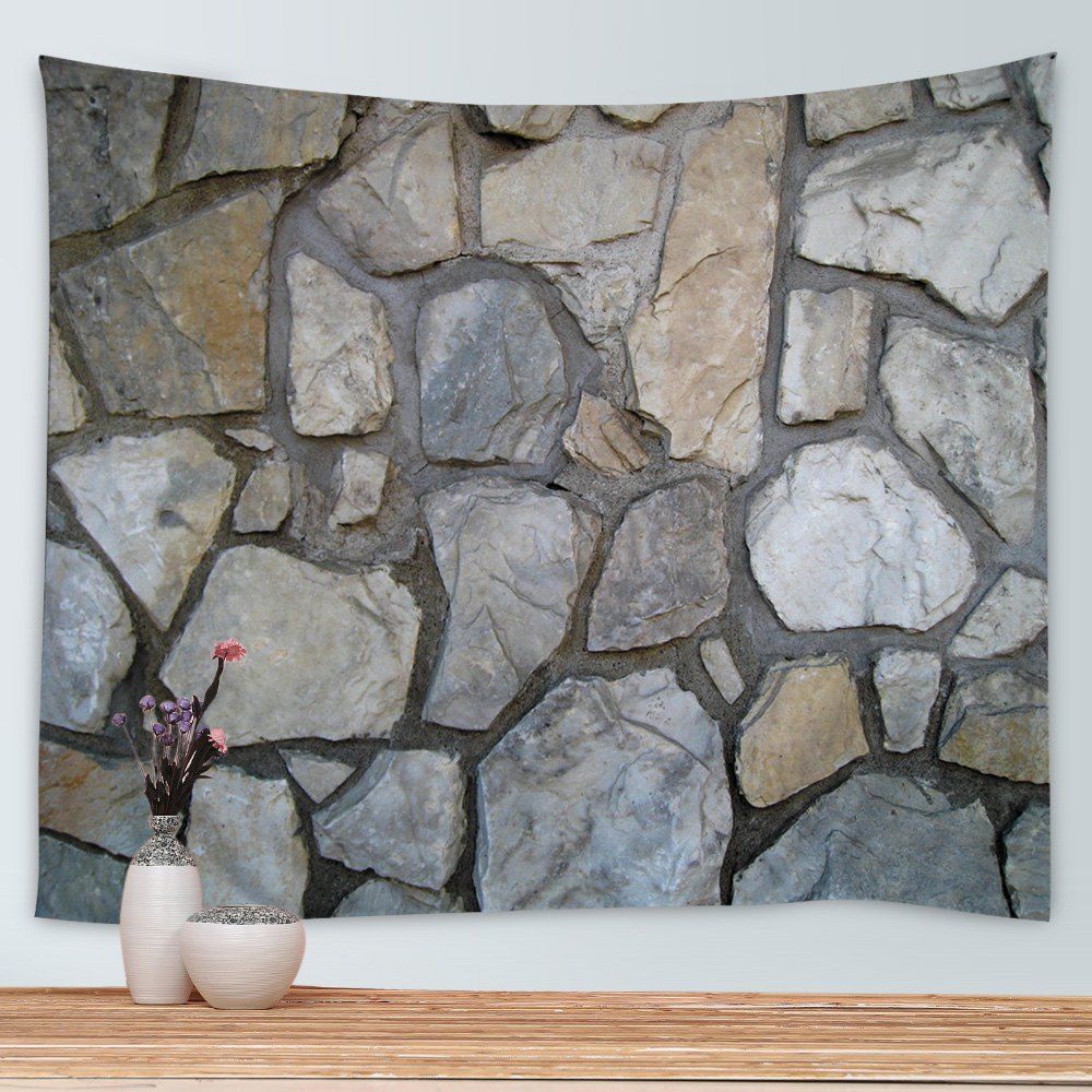 2018 Stone Wall Print Tapestry Wall Hanging Art GRAY W INCH L INCH In ...