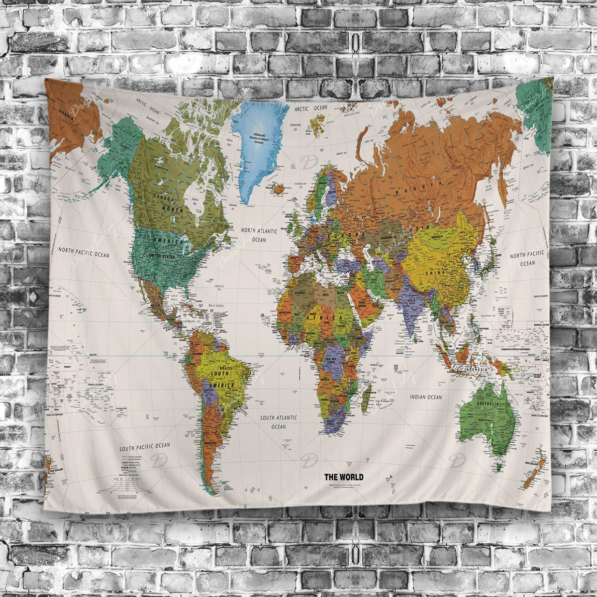 Photo Gallery Wall Hanging Art World Map Print Tapestry