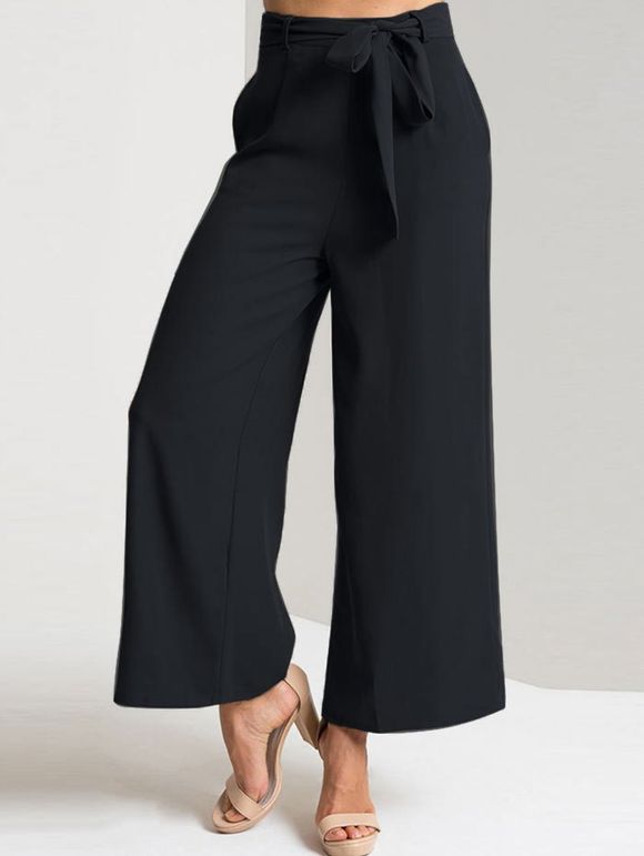Pantalon Longueur Cheville à Taille Haute à Jambes Larges - Noir XL