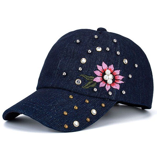 

Floral Embroidered Rivet Rhinestone Embellished Baseball Hat, Blue