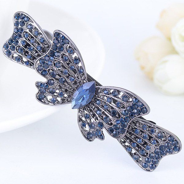 

Rhinestone Inlay Bowknot Shape Barrette, Blue gray