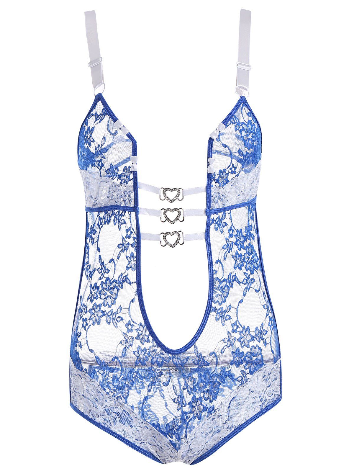 

Low Cut Lace Sheer Lingerie Teddy, Blue