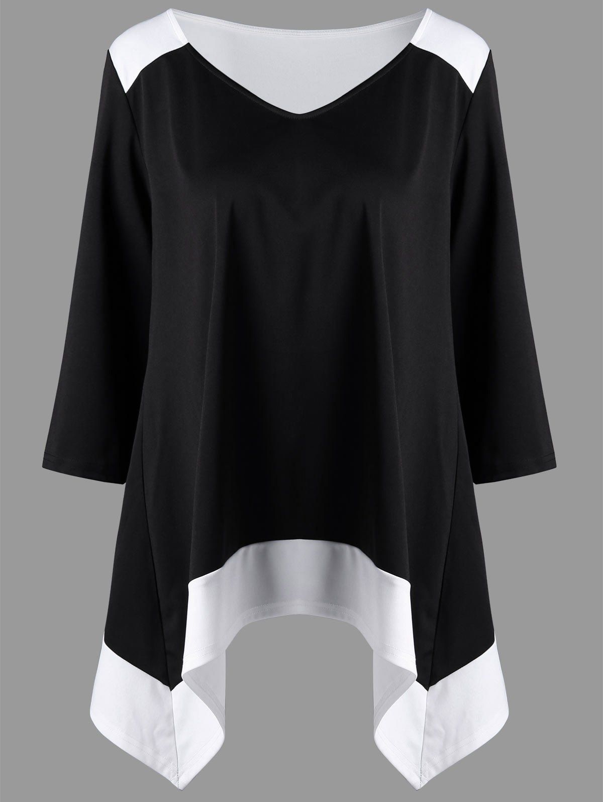 

Plus Size Asymmetrical Two Tone Top, Black white