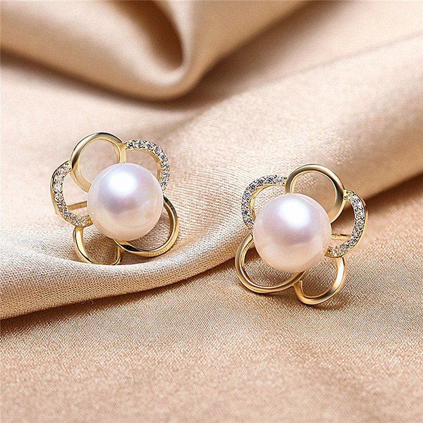 

Faux Pearl Plum Blossom Stud Earrings, Golden