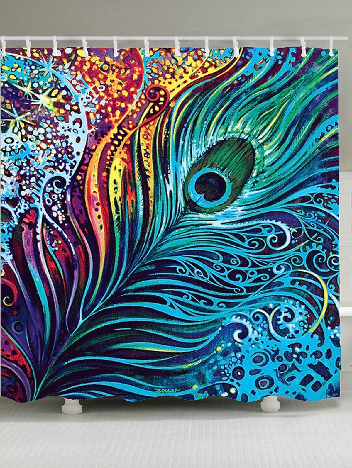

Dazzling Peacock Feather Eco-Friendly Shower Curtain, Colormix