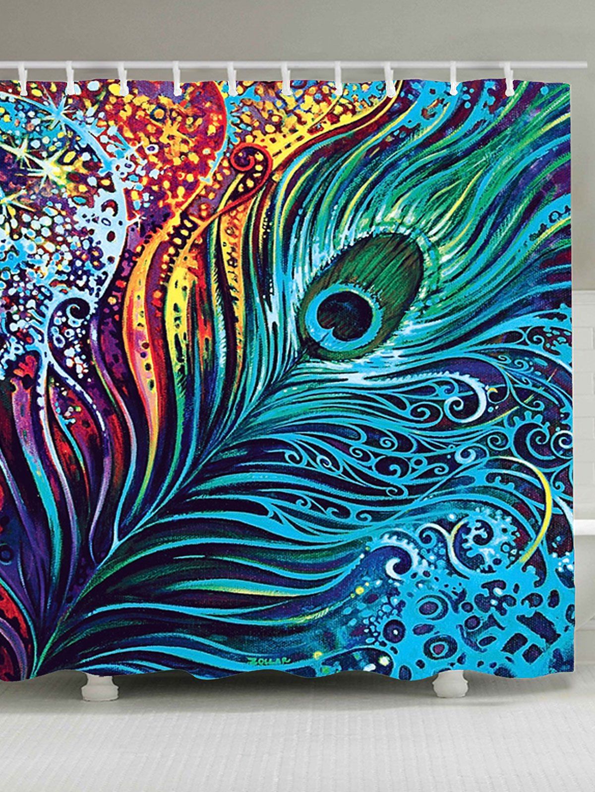 

Dazzling Peacock Feather Eco-Friendly Shower Curtain, Colormix