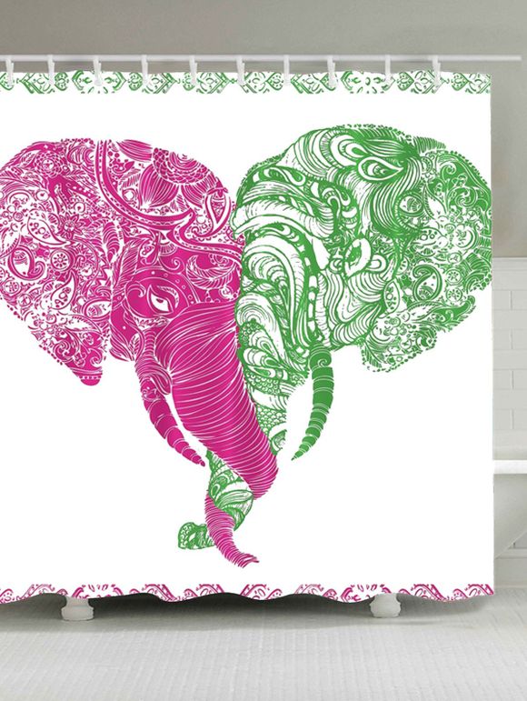 Extra Long Artistic Elefants Print Rideau de douche - Blanc W59 INCH * L71 INCH