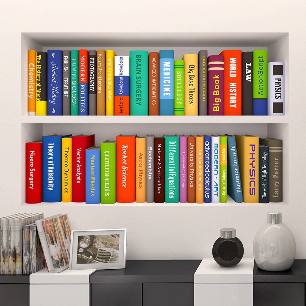 

Bookshelf Vinyl Office Decor 3D Wall Sticker, Colormix