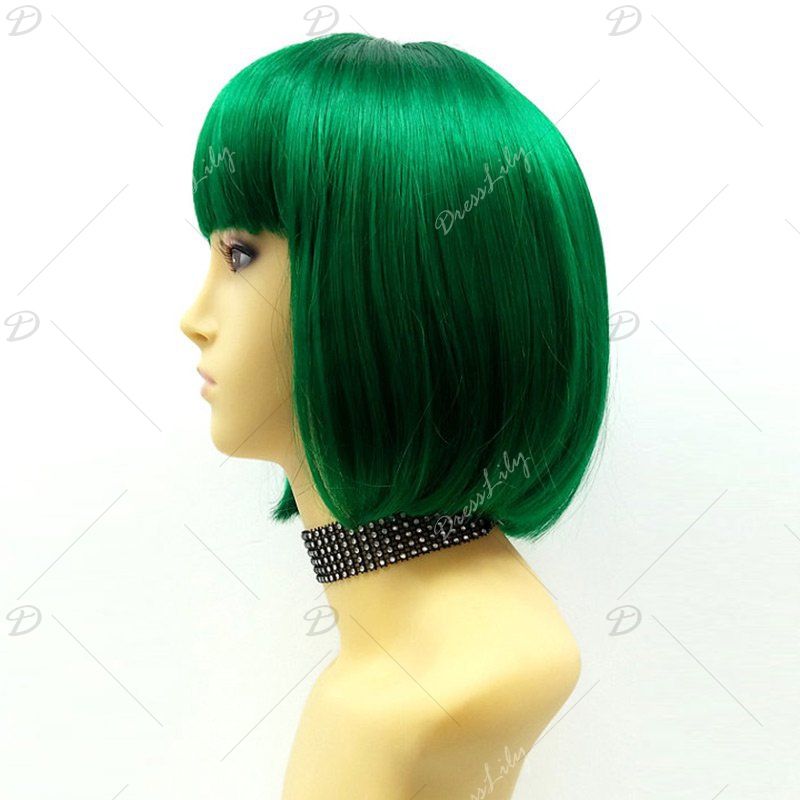 2018 Full Bang Straight Short Bob Synthetic Wig DEEP GREEN In Synthetic ...