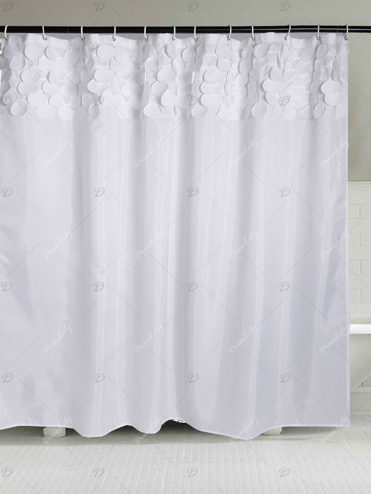 2018 Round Fringed Embellished Shower Curtain WHITE W INCH L INCH In