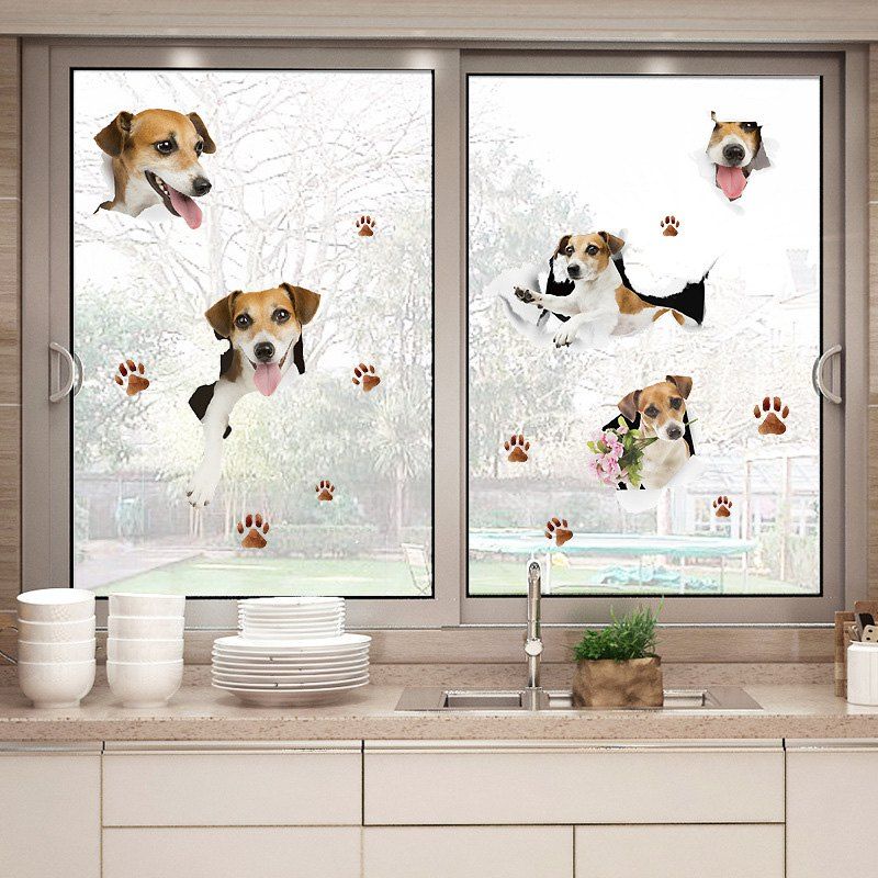 

Puppy Dog Vinyl Window Door Wall Sticker, Light brown