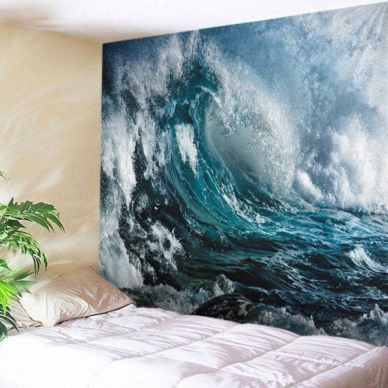 

Ocean Wave Print Tapestry Wall Hanging Art Decor, Ocean blue