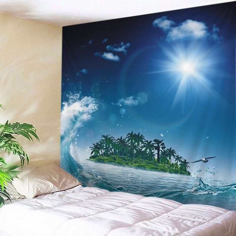 

Wall Hanging Art Ocean Island Print Tapestry, Ocean blue