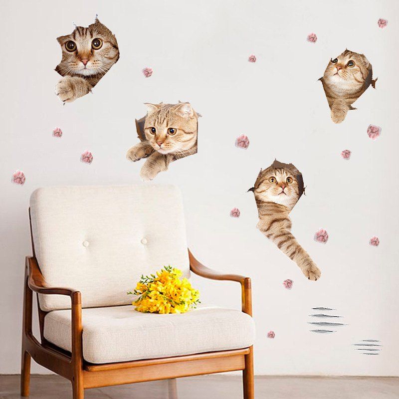 

Cat Animal Wall Art Removable Decorative Sticker, Light brown