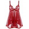 Body Fendu en Maille Transparente Brodé à Paillette - Rouge S