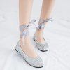 Sequined Tie Up Flat Shoes - Argent 39
