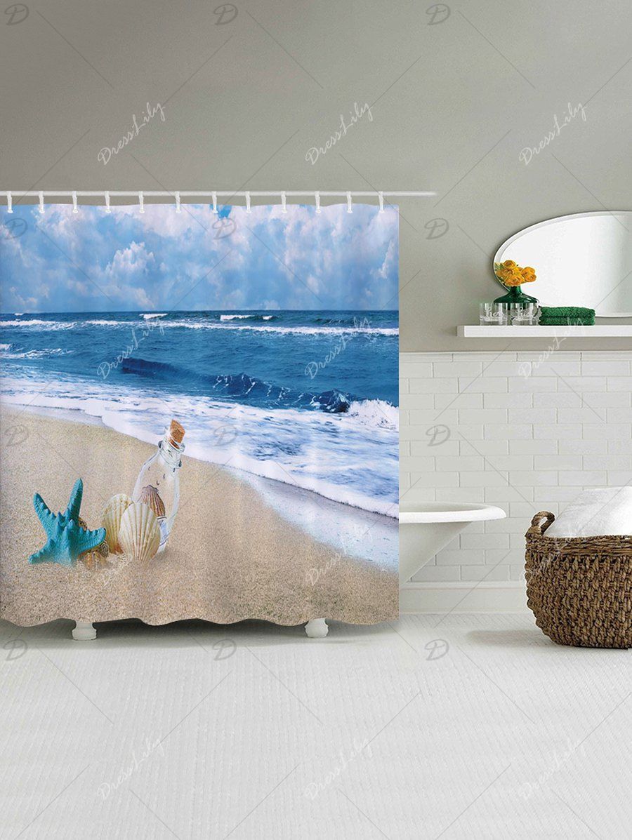2018 Beach Ocean Print Fabric Bathroom Shower Curtain OCEAN BLUE W INCH