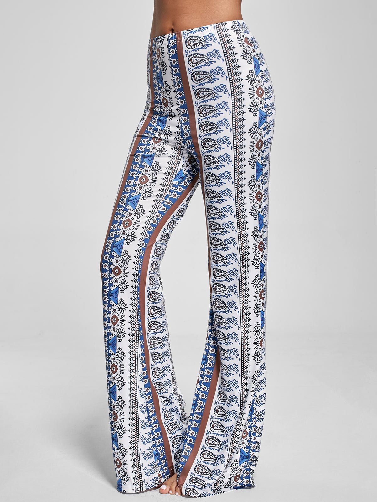 

Bohemian Paisley Print Flare Pants, White