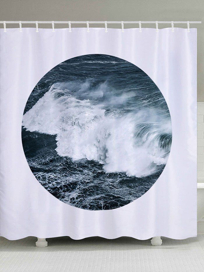 

Sea Wave Print Fabric Bathroom Shower Curtain, White