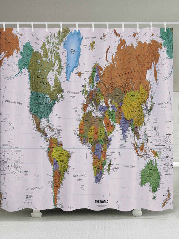 

World Map Pattern Fabric Bathroom Shower Curtain, Colormix